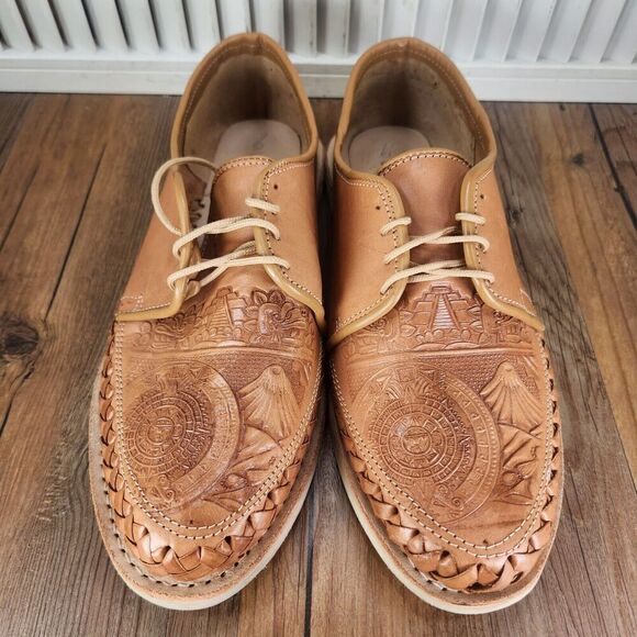 Artesanias La Zarca Embossed Aztec Men 12 Brown Leather Handcrafted Mexico Shoes main image 5